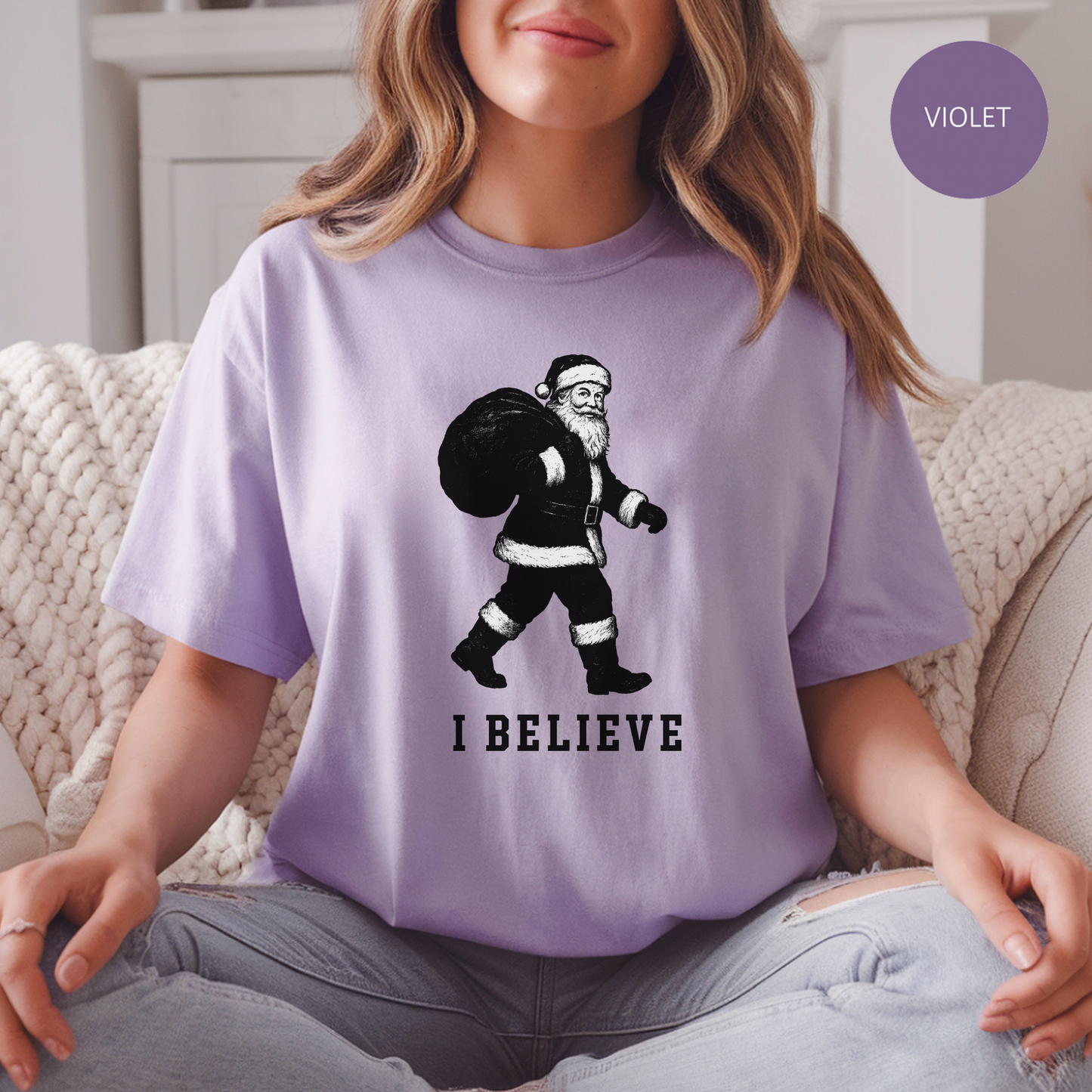 Christmas T-shirt, "I Believe" Santa T-Shirt, Christmas Santa Claus Wardrobe Essential