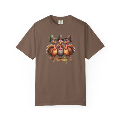 Funny Thanksgiving Turkey Trio T-shirt, Fall Celebration, Family Gatherings, Holiday Apparel, Thanksgiving Gift