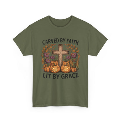 Carved by Faith Lit by Grace T- Shirt - Faith-Inspired Fall T-Shirt