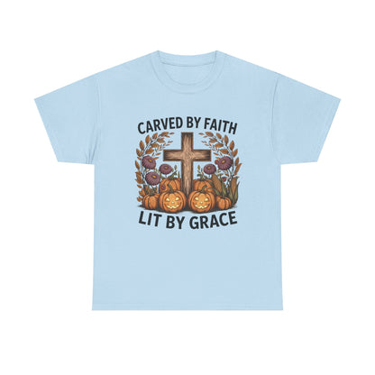 Carved by Faith Lit by Grace T- Shirt - Faith-Inspired Fall T-Shirt