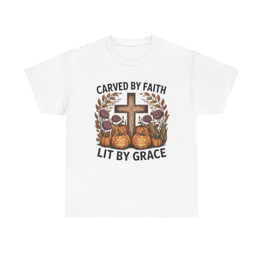 Carved by Faith Lit by Grace T- Shirt - Faith-Inspired Fall T-Shirt