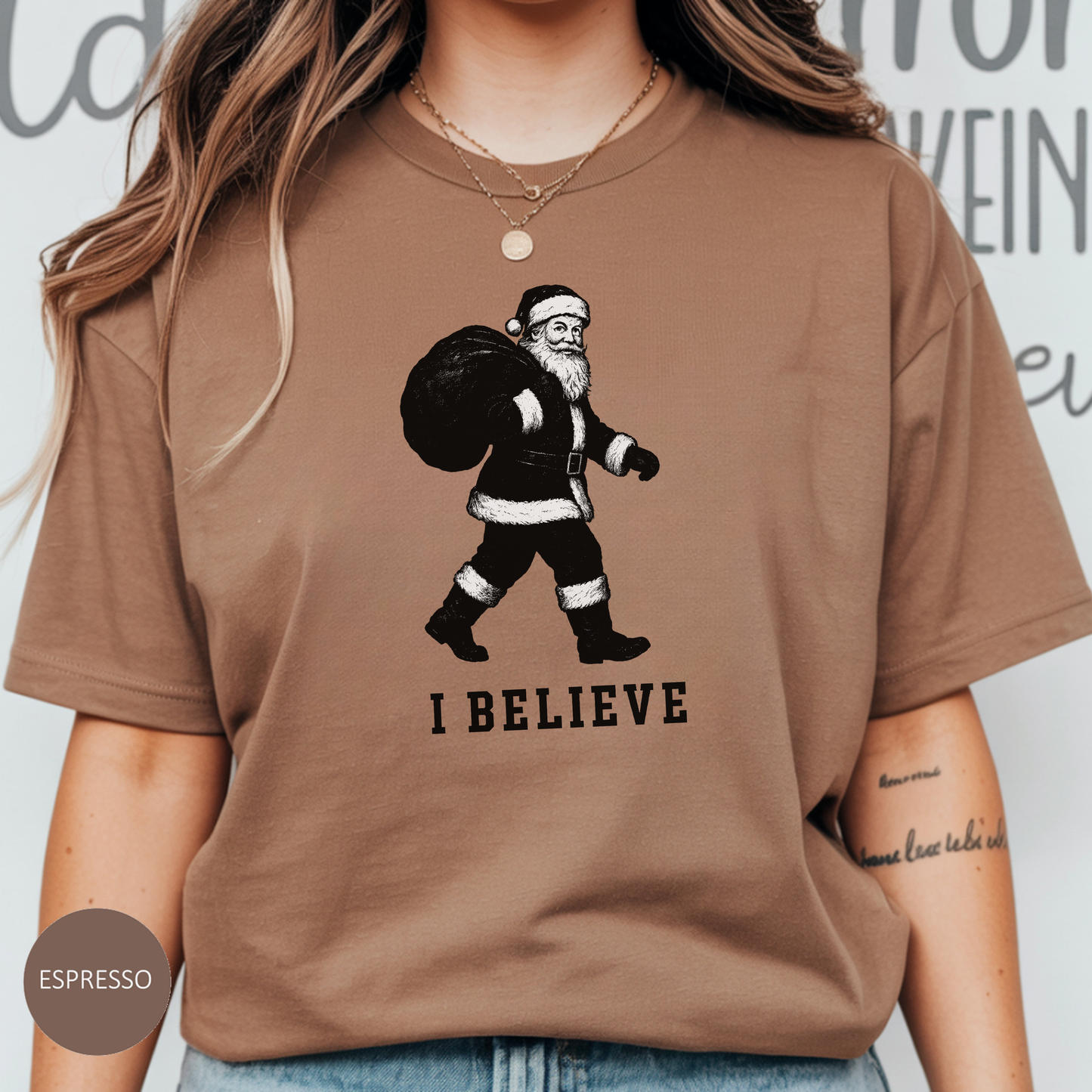 Christmas T-shirt, "I Believe" Santa T-Shirt, Christmas Santa Claus Wardrobe Essential