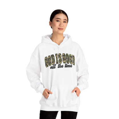 God is Good Faith Based Hooded Sweatshirt (Camo Lettering)