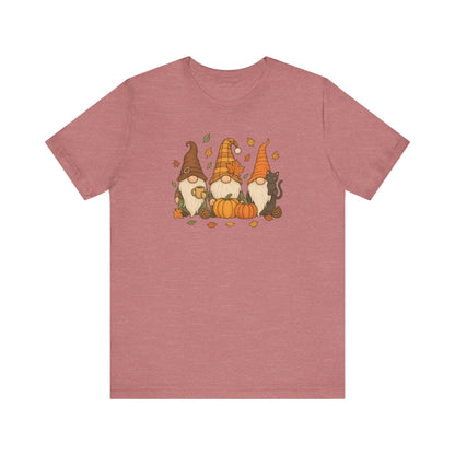 Autumn Gnome Trio T-Shirt | Fall Pumpkin Leaves Tee