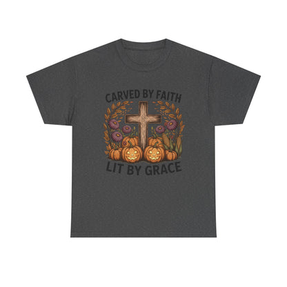 Carved by Faith Lit by Grace T- Shirt - Faith-Inspired Fall T-Shirt