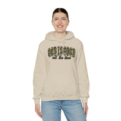 God is Good Faith Based Hooded Sweatshirt (Camo Lettering)
