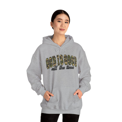 God is Good Faith Based Hooded Sweatshirt (Camo Lettering)
