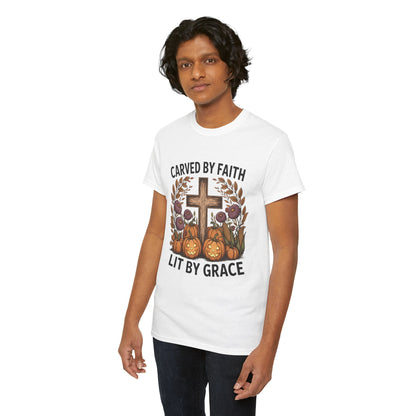 Carved by Faith Lit by Grace T- Shirt - Faith-Inspired Fall T-Shirt