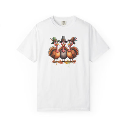 Funny Thanksgiving Turkey Trio T-shirt, Fall Celebration, Family Gatherings, Holiday Apparel, Thanksgiving Gift