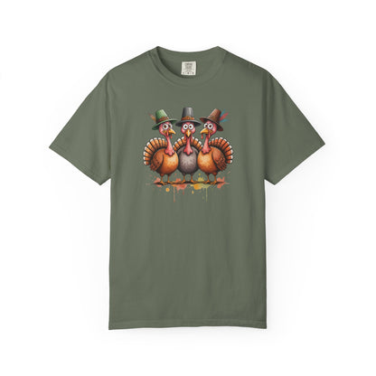 Funny Thanksgiving Turkey Trio T-shirt, Fall Celebration, Family Gatherings, Holiday Apparel, Thanksgiving Gift