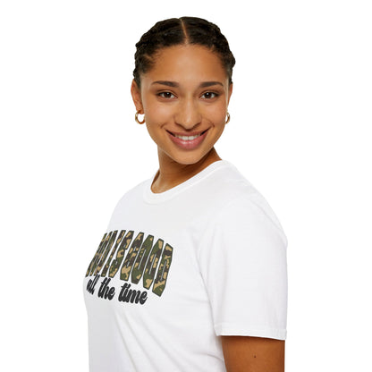 God is Good Faith Based Softstyle T-Shirt (Camo Lettering)