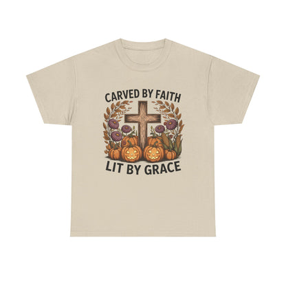 Carved by Faith Lit by Grace T- Shirt - Faith-Inspired Fall T-Shirt