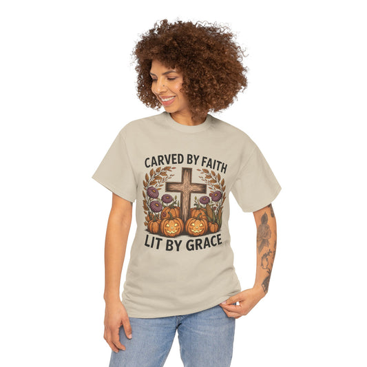 Carved by Faith Lit by Grace T- Shirt - Faith-Inspired Fall T-Shirt