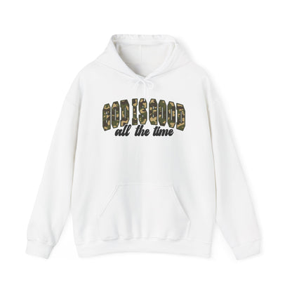 God is Good Faith Based Hooded Sweatshirt (Camo Lettering)