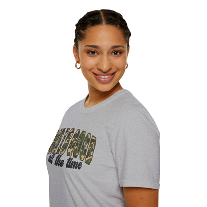 God is Good Faith Based Softstyle T-Shirt (Camo Lettering)