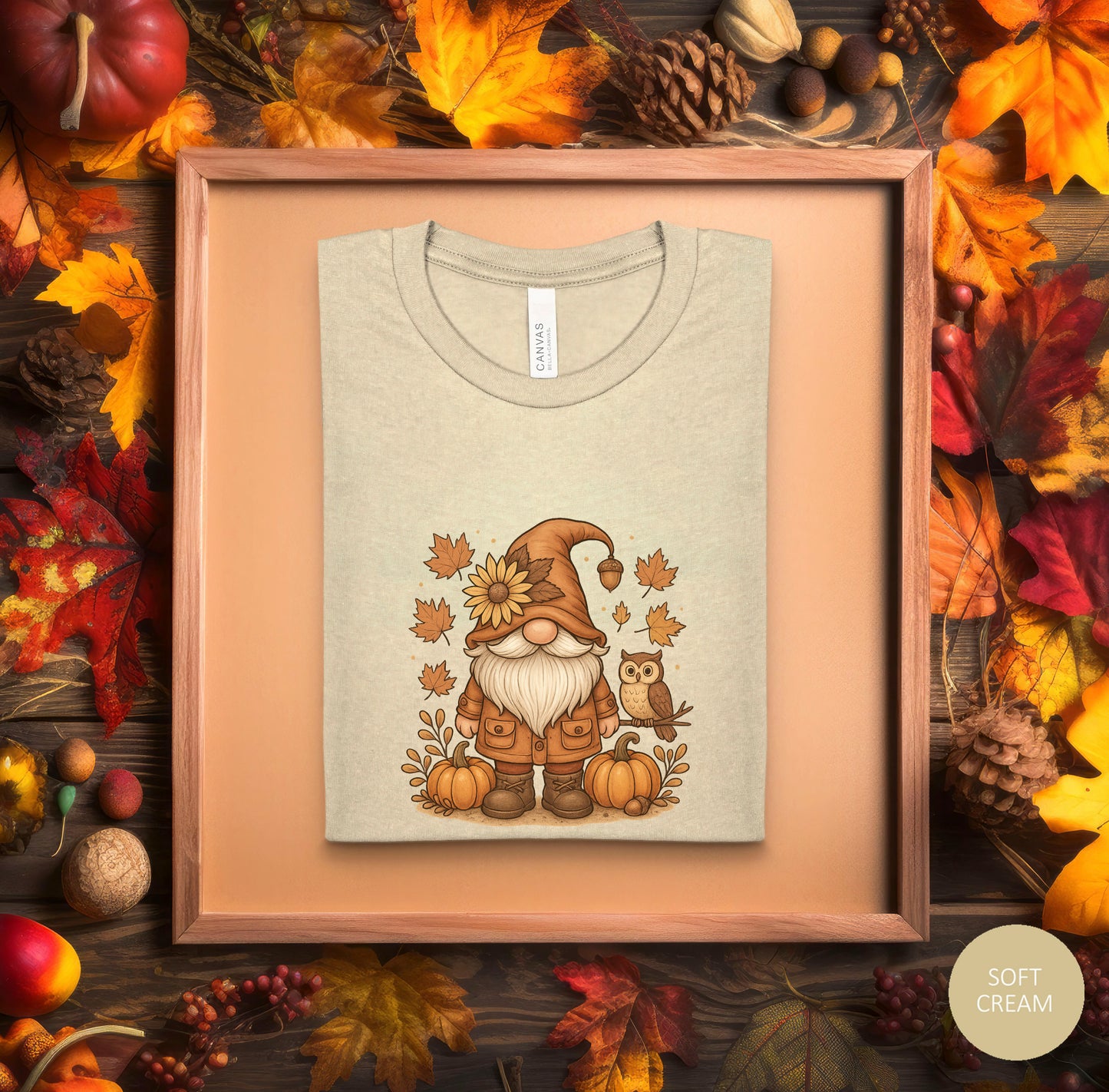 Autumn Gnome With Pumpkins And An Owl T-Shirt | Fall Leaves | Harvest Vibes