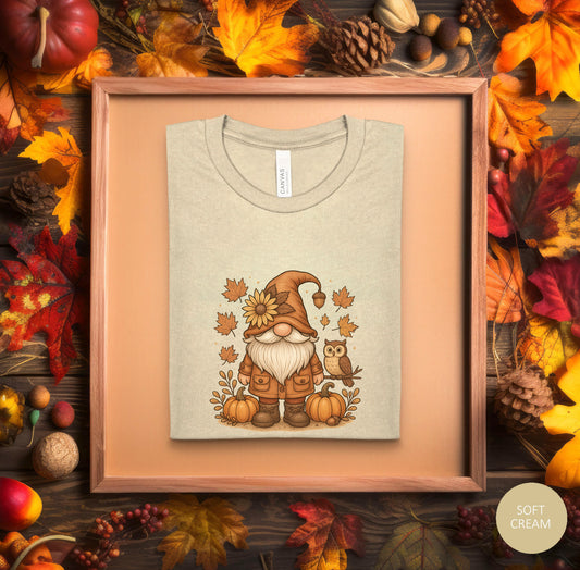 Autumn Gnome With Pumpkins And An Owl T-Shirt | Fall Leaves | Harvest Vibes
