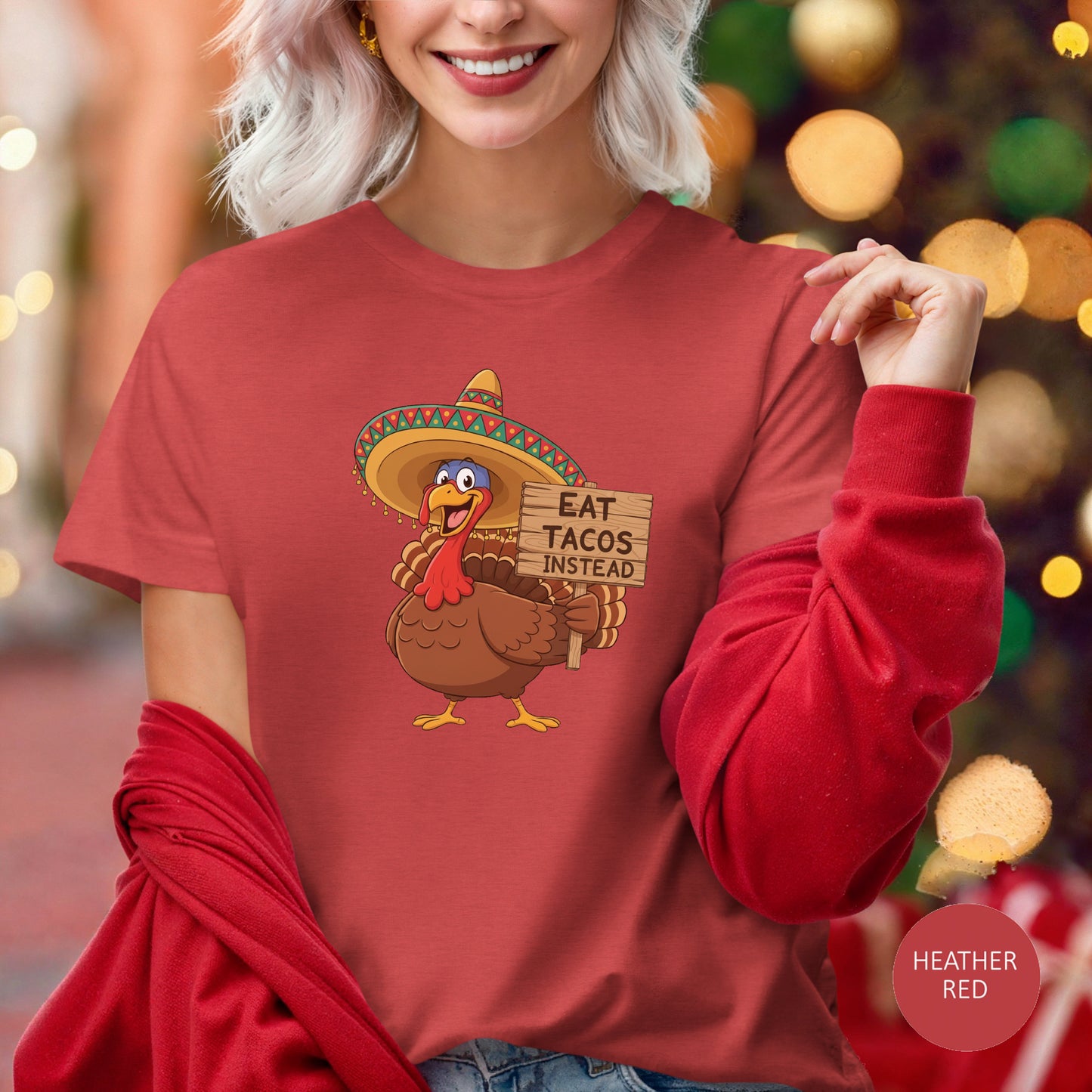 Turkey in Sombrero "Eat Tacos Instead" T-Shirt | Funny Thanksgiving Taco Lovers Shirt