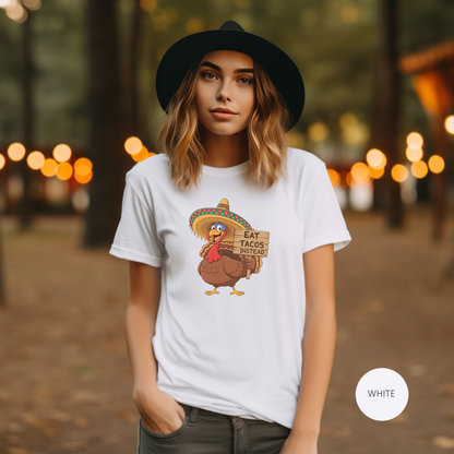 Turkey in Sombrero "Eat Tacos Instead" T-Shirt | Funny Thanksgiving Taco Lovers Shirt