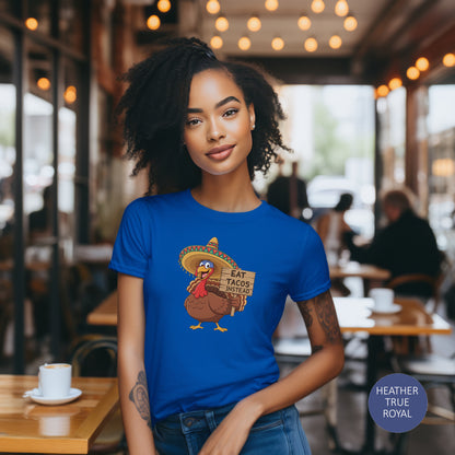 Turkey in Sombrero "Eat Tacos Instead" T-Shirt | Funny Thanksgiving Taco Lovers Shirt