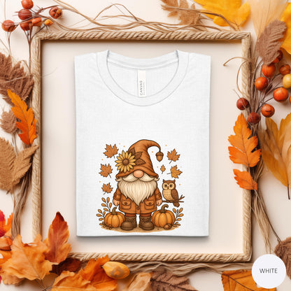 Autumn Gnome With Pumpkins And An Owl T-Shirt | Fall Leaves | Harvest Vibes