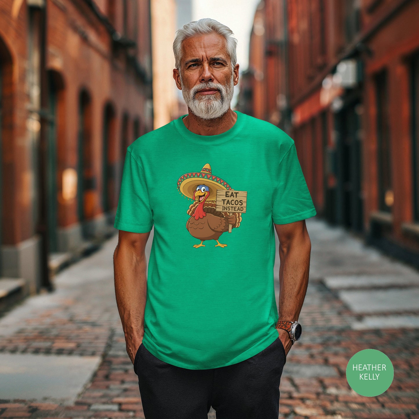 Turkey in Sombrero "Eat Tacos Instead" T-Shirt | Funny Thanksgiving Taco Lovers Shirt