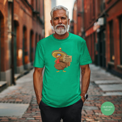 Turkey in Sombrero "Eat Tacos Instead" T-Shirt | Funny Thanksgiving Taco Lovers Shirt