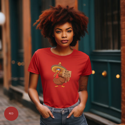 Turkey in Sombrero "Eat Tacos Instead" T-Shirt | Funny Thanksgiving Taco Lovers Shirt