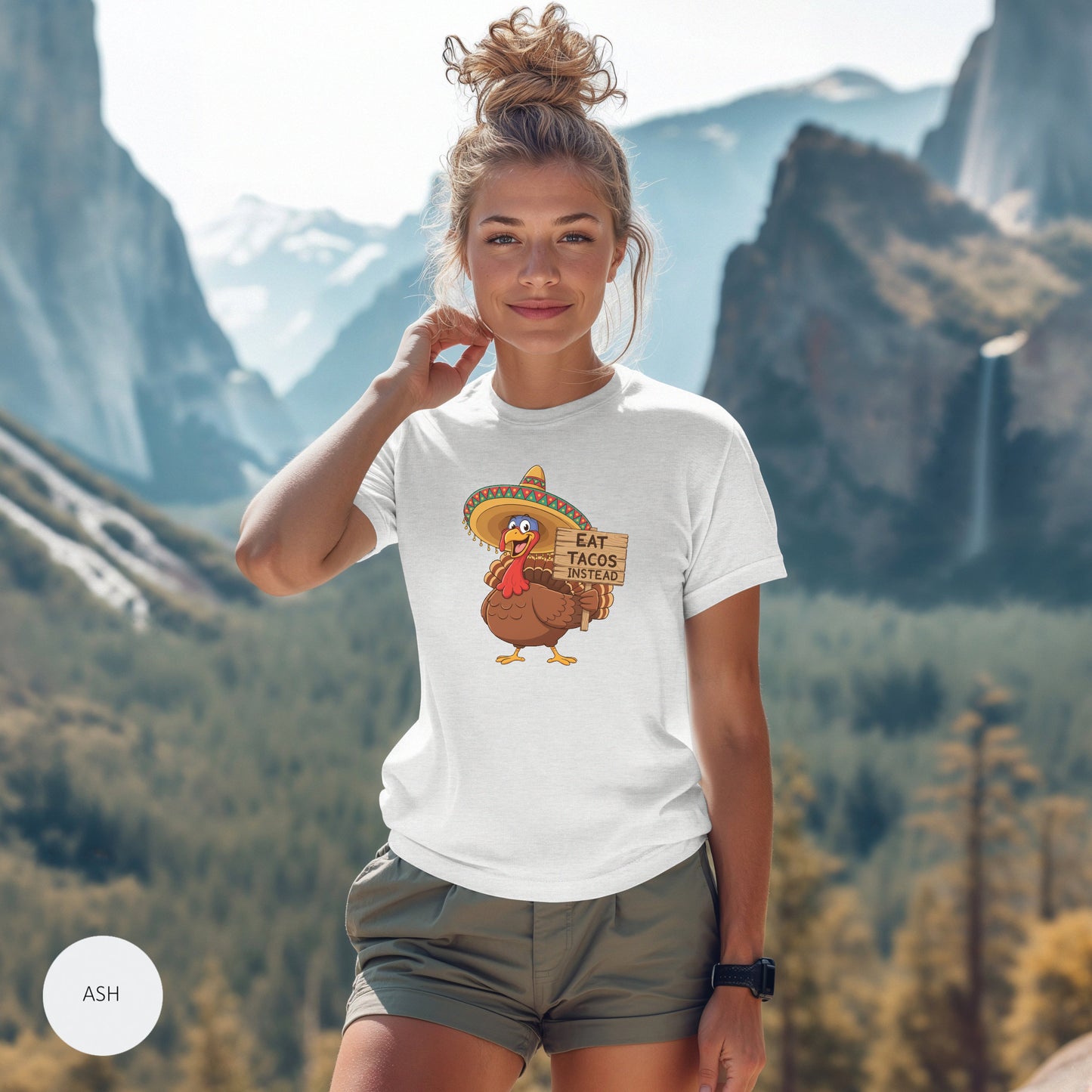 Turkey in Sombrero "Eat Tacos Instead" T-Shirt | Funny Thanksgiving Taco Lovers Shirt