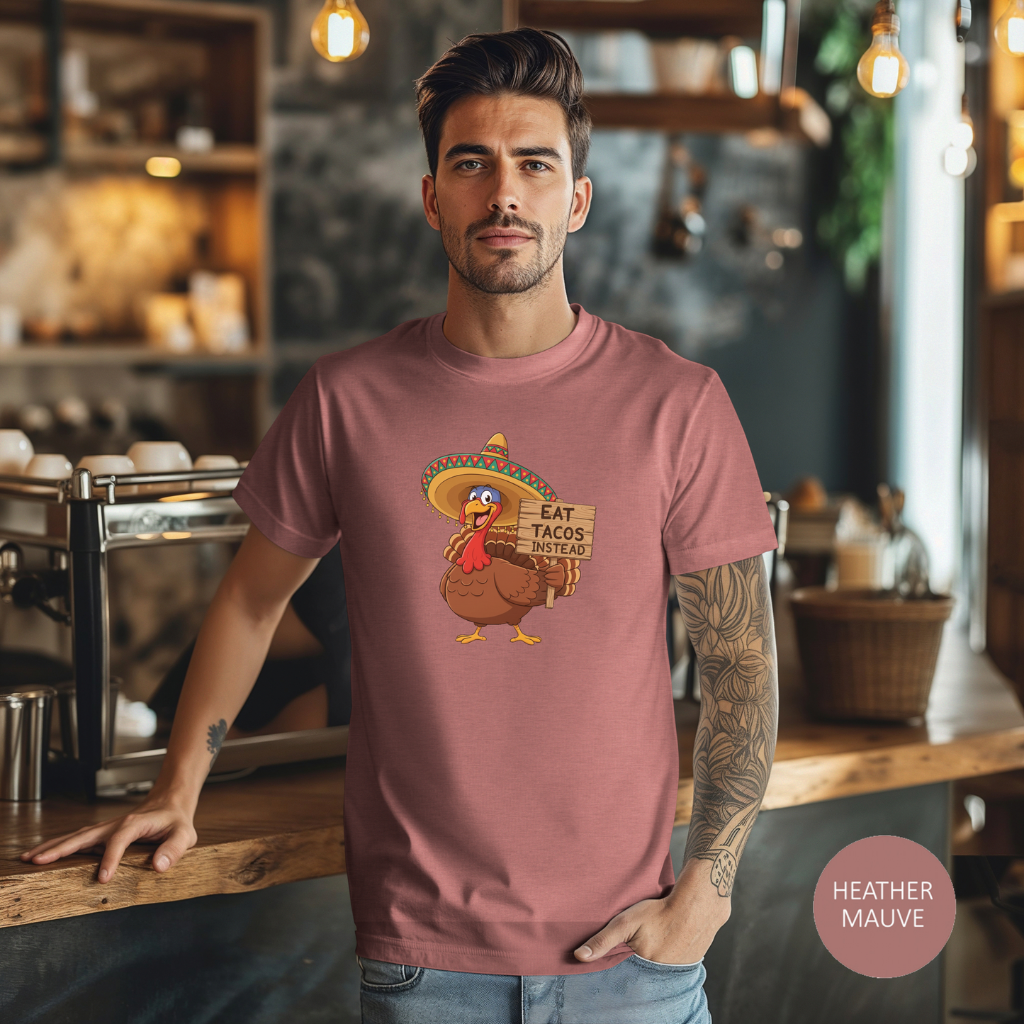 Turkey in Sombrero "Eat Tacos Instead" T-Shirt | Funny Thanksgiving Taco Lovers Shirt