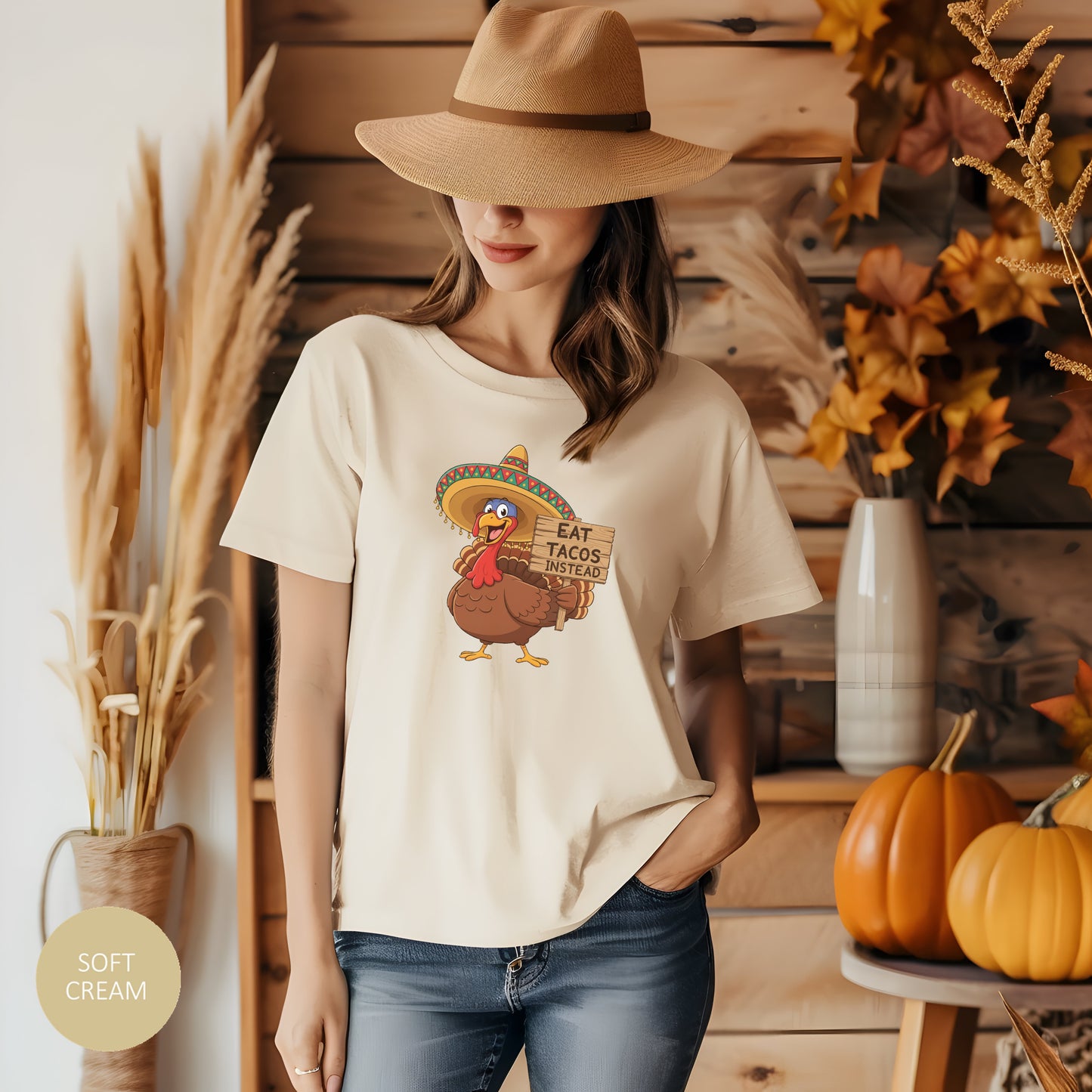 Turkey in Sombrero "Eat Tacos Instead" T-Shirt | Funny Thanksgiving Taco Lovers Shirt
