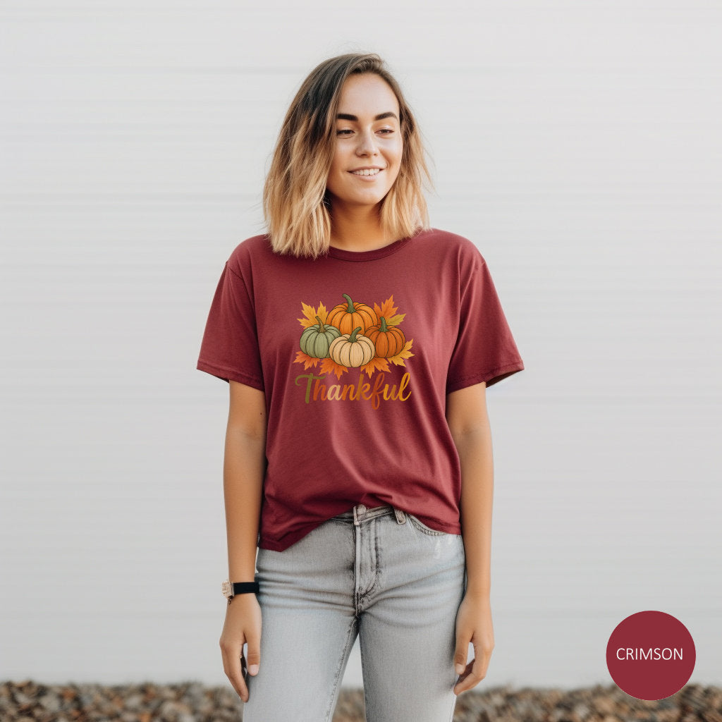 Thankful Pumpkin Patch T-shirt, Fall Leaves, Thanksgiving Tee, Autumn Vibes