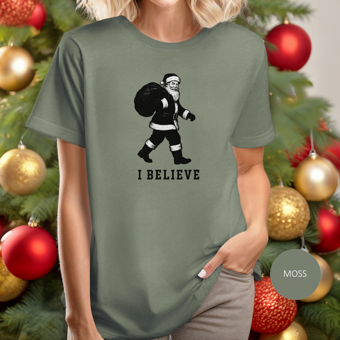 Christmas T-shirt, "I Believe" Santa T-Shirt, Christmas Santa Claus Wardrobe Essential