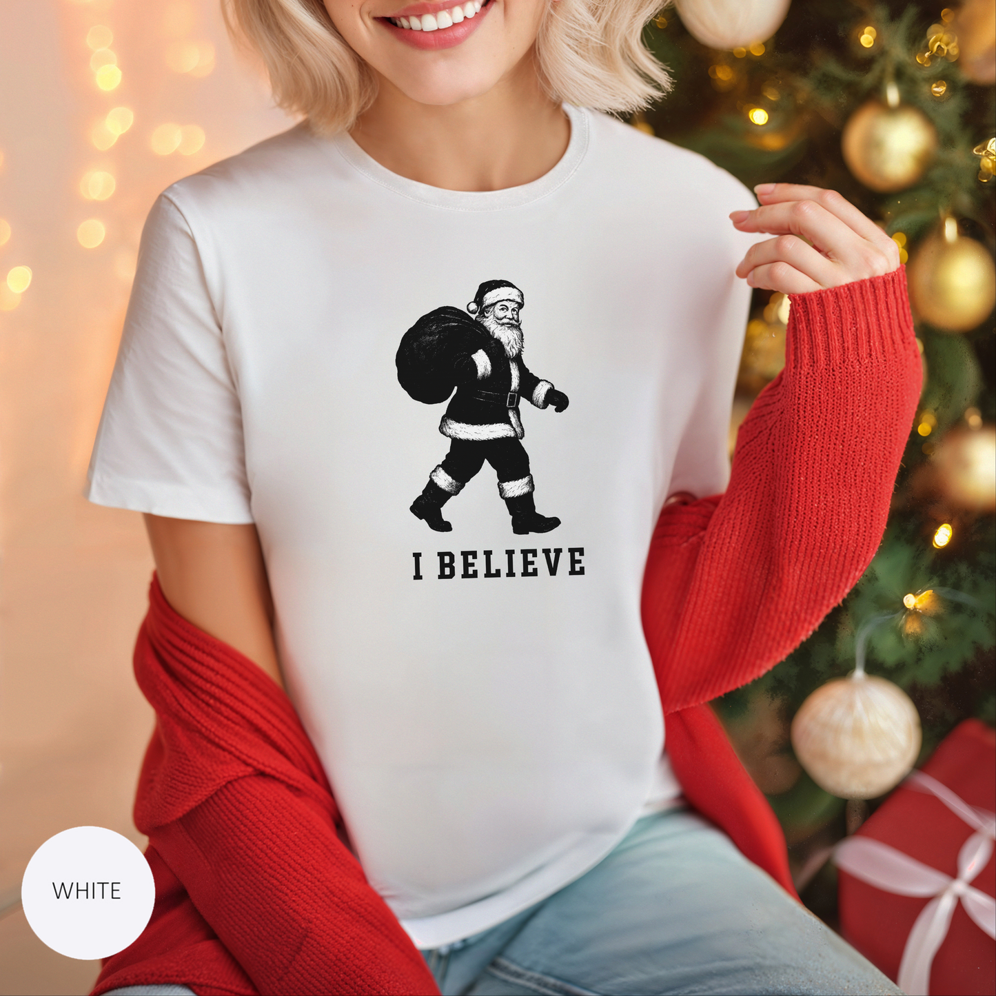 Christmas T-shirt, "I Believe" Santa T-Shirt, Christmas Santa Claus Wardrobe Essential