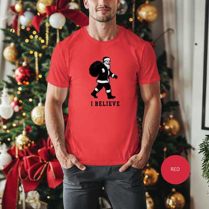 Christmas T-shirt, "I Believe" Santa T-Shirt, Christmas Santa Claus Wardrobe Essential