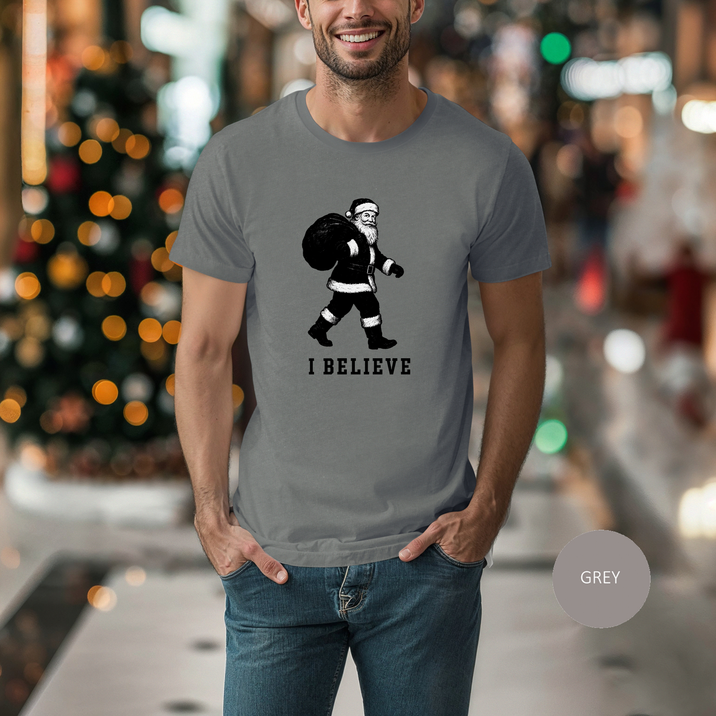 Christmas T-shirt, "I Believe" Santa T-Shirt, Christmas Santa Claus Wardrobe Essential