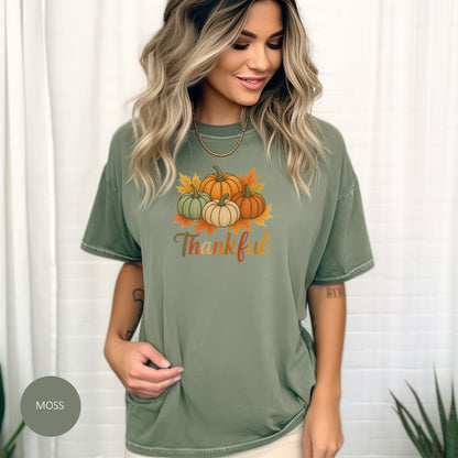 Thankful Pumpkin Patch T-shirt, Fall Leaves, Thanksgiving Tee, Autumn Vibes