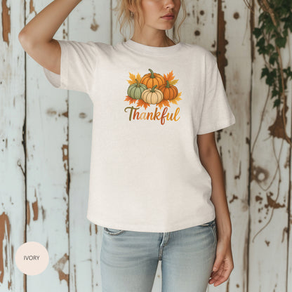 Thankful Pumpkin Patch T-shirt, Fall Leaves, Thanksgiving Tee, Autumn Vibes