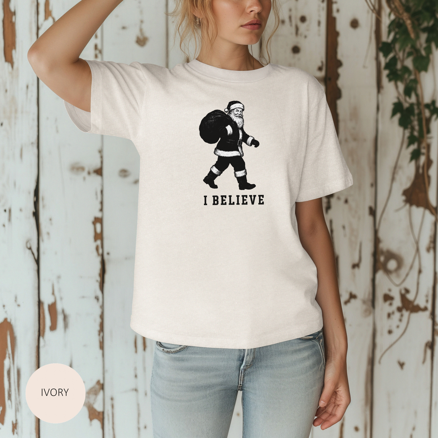 Christmas T-shirt, "I Believe" Santa T-Shirt, Christmas Santa Claus Wardrobe Essential