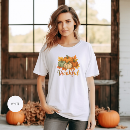 Thankful Pumpkin Patch T-shirt, Fall Leaves, Thanksgiving Tee, Autumn Vibes