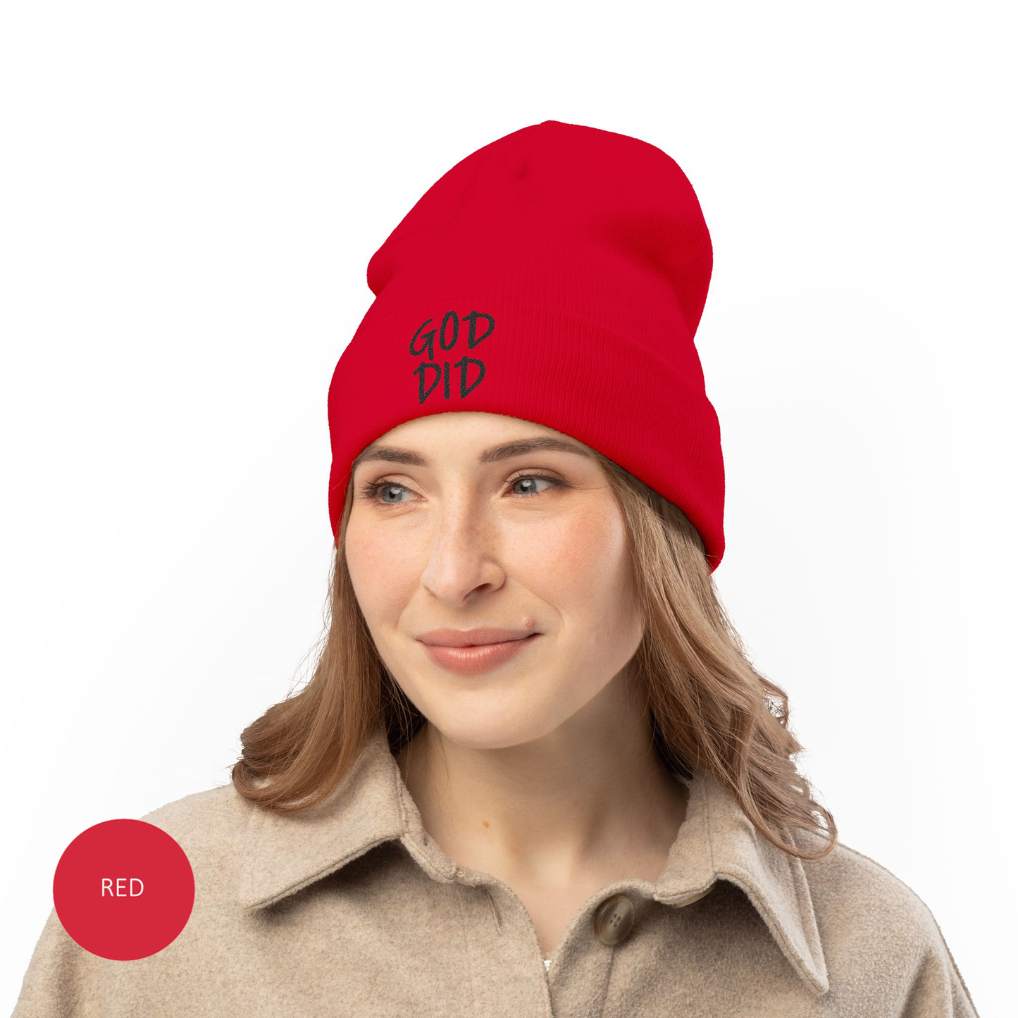 GOD DID - Embroidered Knit Statement Beanie