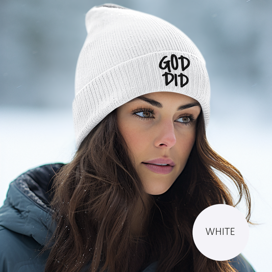 GOD DID - Embroidered Knit Statement Beanie
