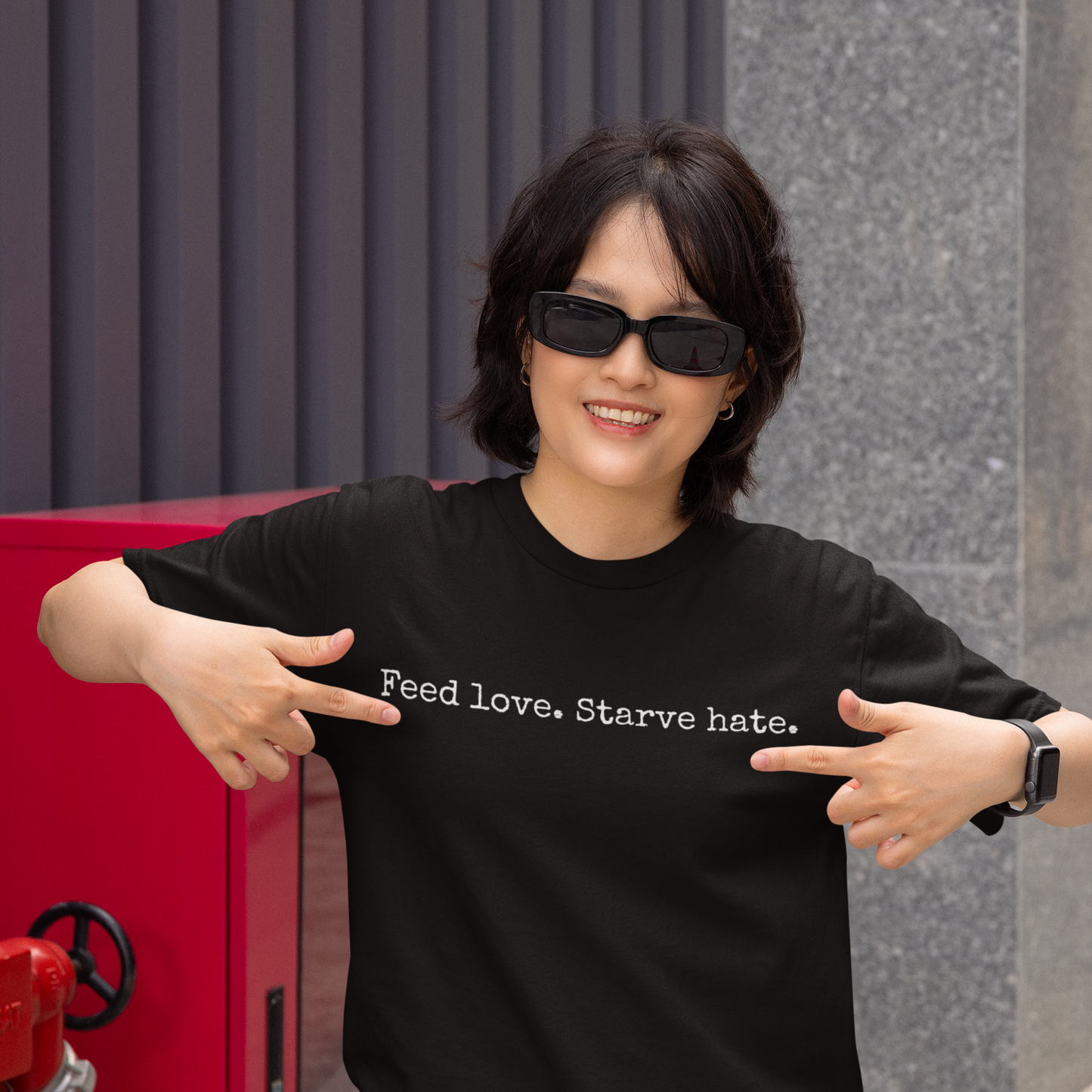 Feed Love, Starve Hate Positive Statement T-Shirt. Spread Love And Kindness!