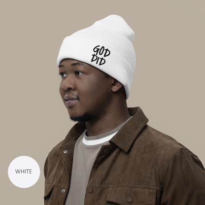 GOD DID - Embroidered Knit Statement Beanie