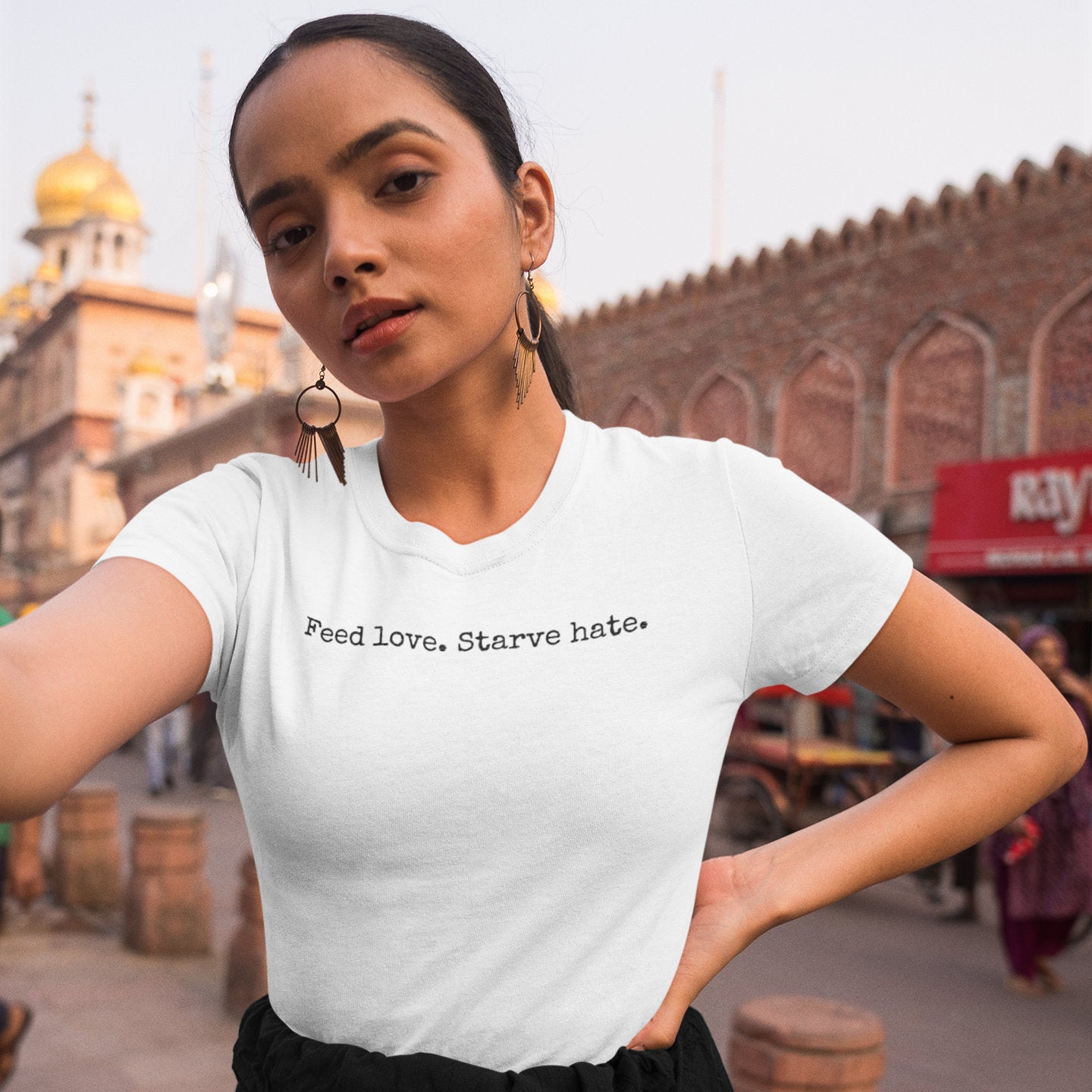 Feed Love, Starve Hate Positive Statement T-Shirt. Spread Love And Kindness!